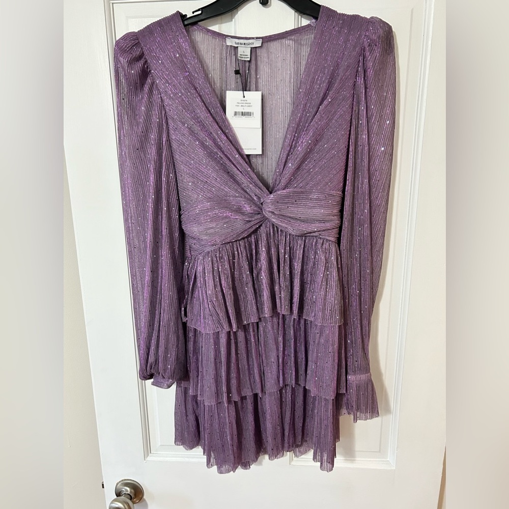 Sabina Musayev Mini Dress New with Tags Purple Metallic Size L